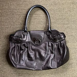 Salvatore Ferragamo Pewter Bronze Shoulder Leather Bag